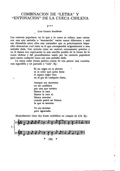Combinación de «letra» y «entonación» de la cueca chilena