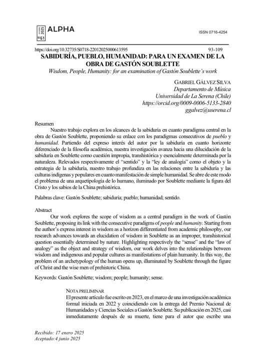 Sabiduría, pueblo, humanidad: para un examen de la obra de Gastón Soublette