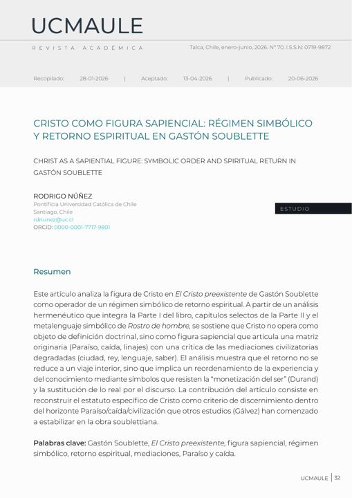 Cristo como figura sapiencial: régimen simbólico y retorno espiritual en Gastón Soublette